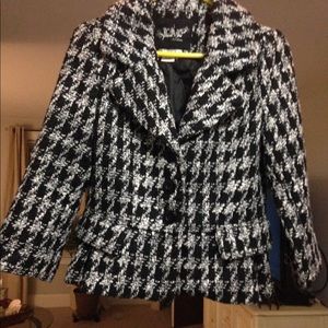 Live A Little Wool Blend Black/White Coat SZ S